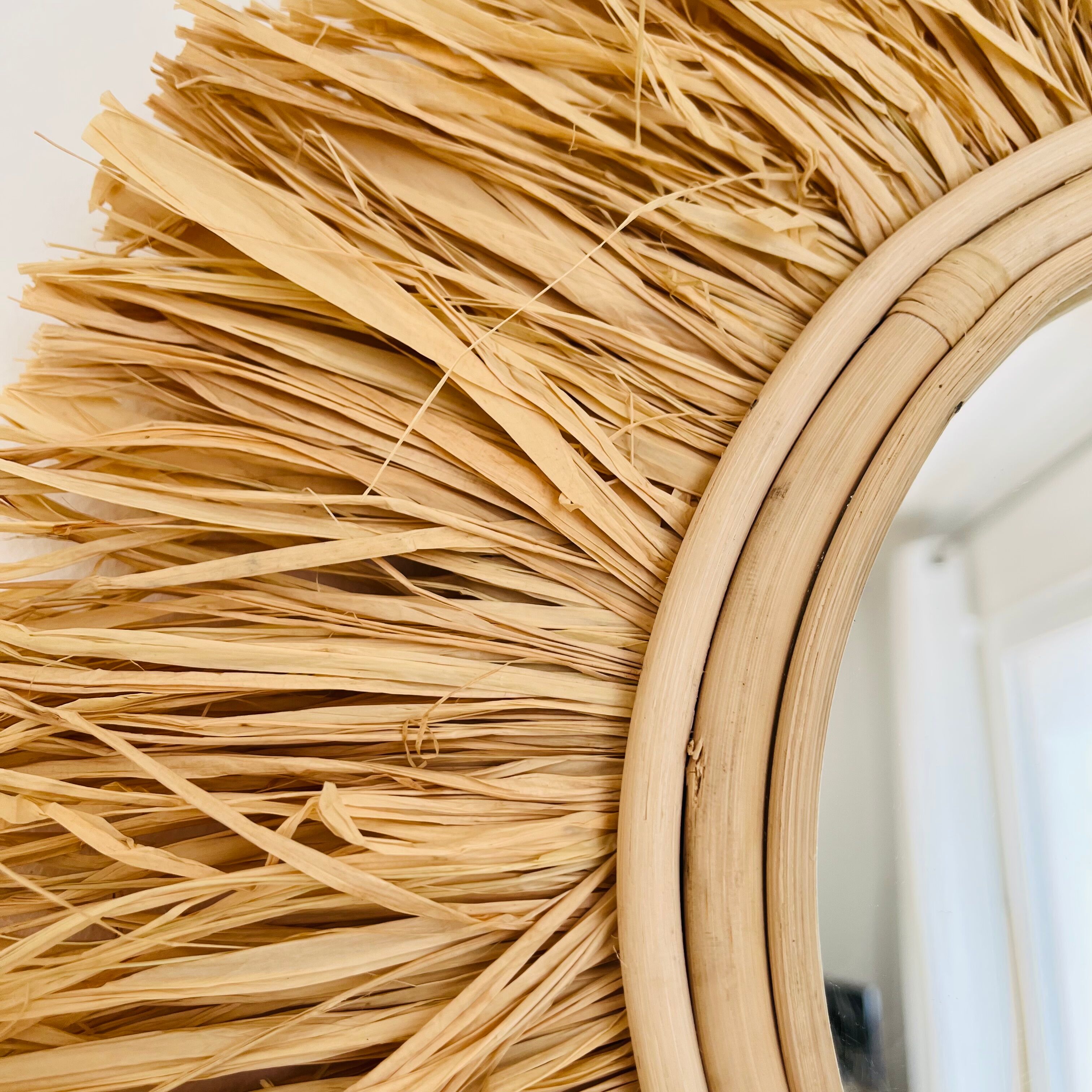 Miroir rond rotin paille, 45 cm