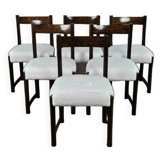 Beech dining room chairs with teddy bear-style white fur seat, 1970