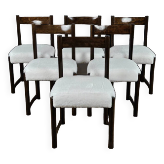 Chaises de salle à manger en hêtre avec assise en fourrure blanche façon nounours, 1970