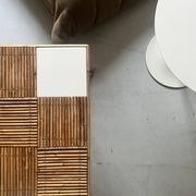 Large coffee table in Audoux style made of bamboo, rattan & ceramic, Italy 1970.