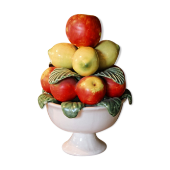 Coupe à fruits trompe l’œil en céramique, pommes et citrons