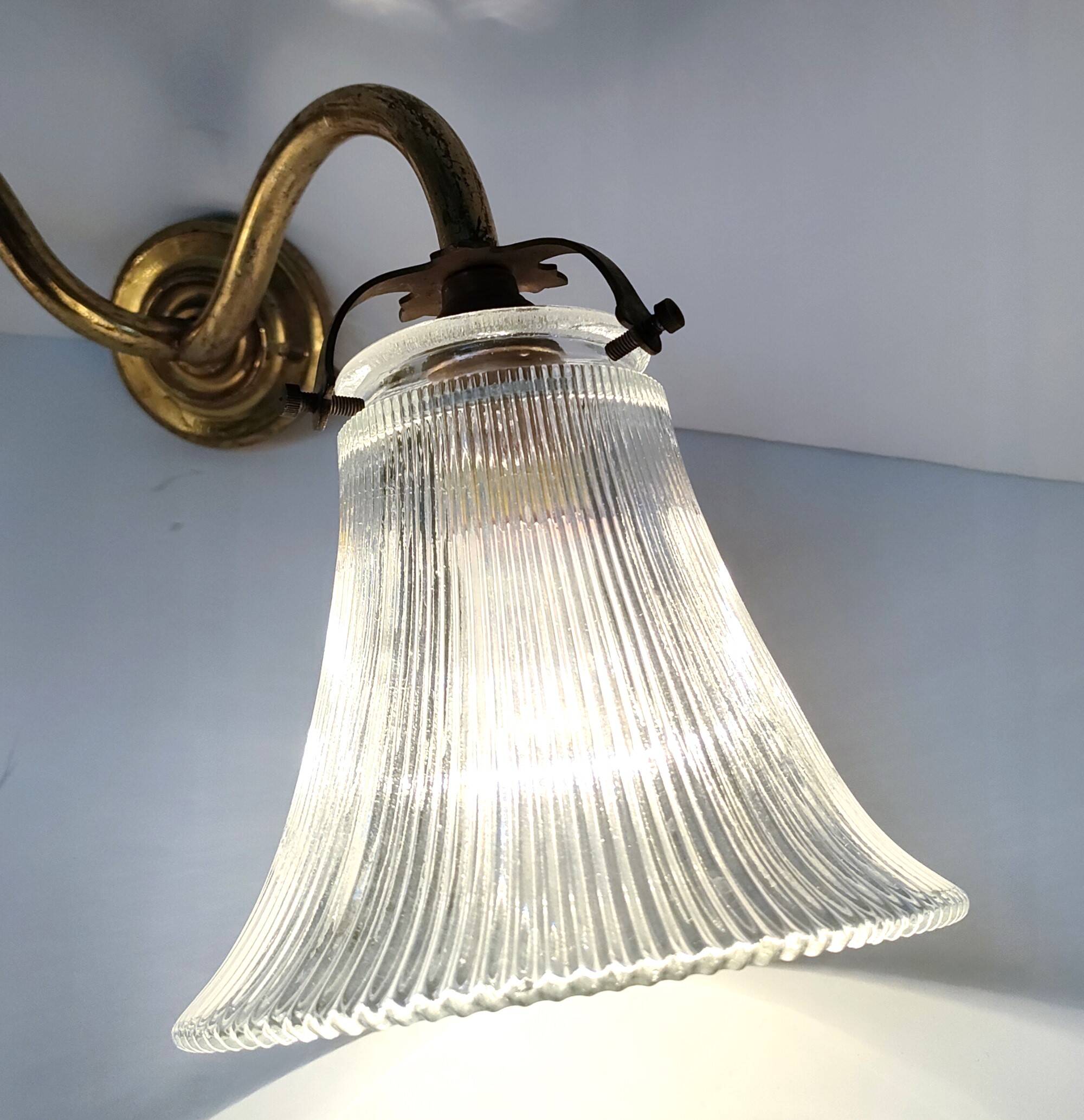 Double gilded bronze and glass wall lamp 1900