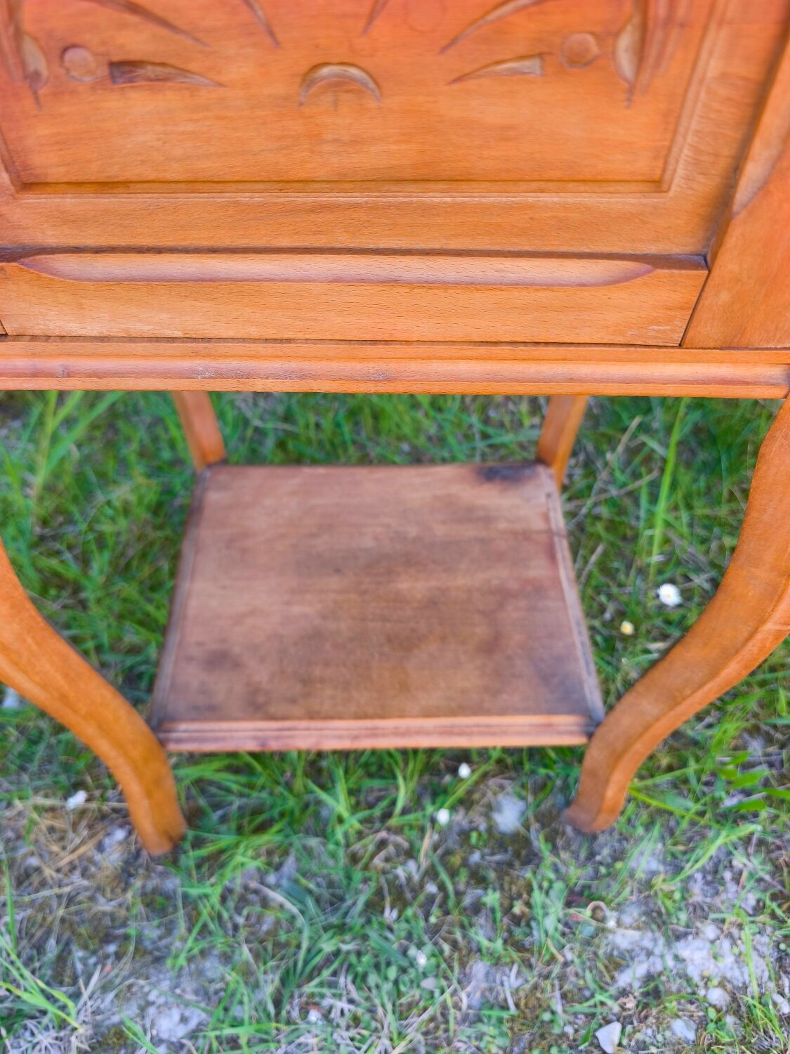 Louis XV style bedside table in wood veneer and marble