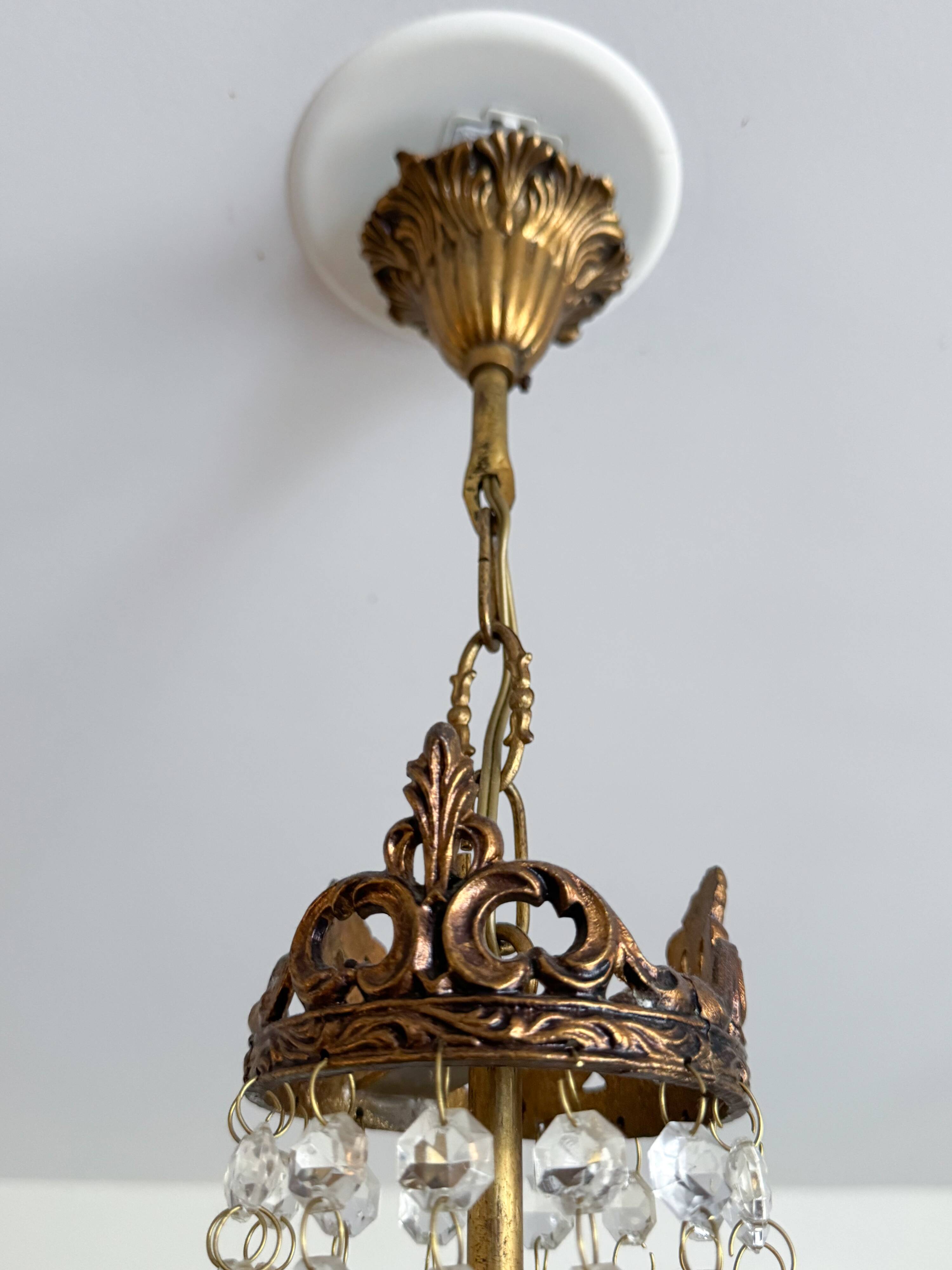 Antique brass and cut glass balloon chandelier