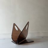 magazine holder in smoked plexiglass, design 1970