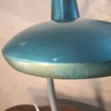 Italian design desk lamp, green metal, Fase style, 1970s, adjustable, flexible