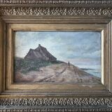 HST painting "Bord de mar" Animated seascape with thatched cottage signed Bilson XIX° + frame