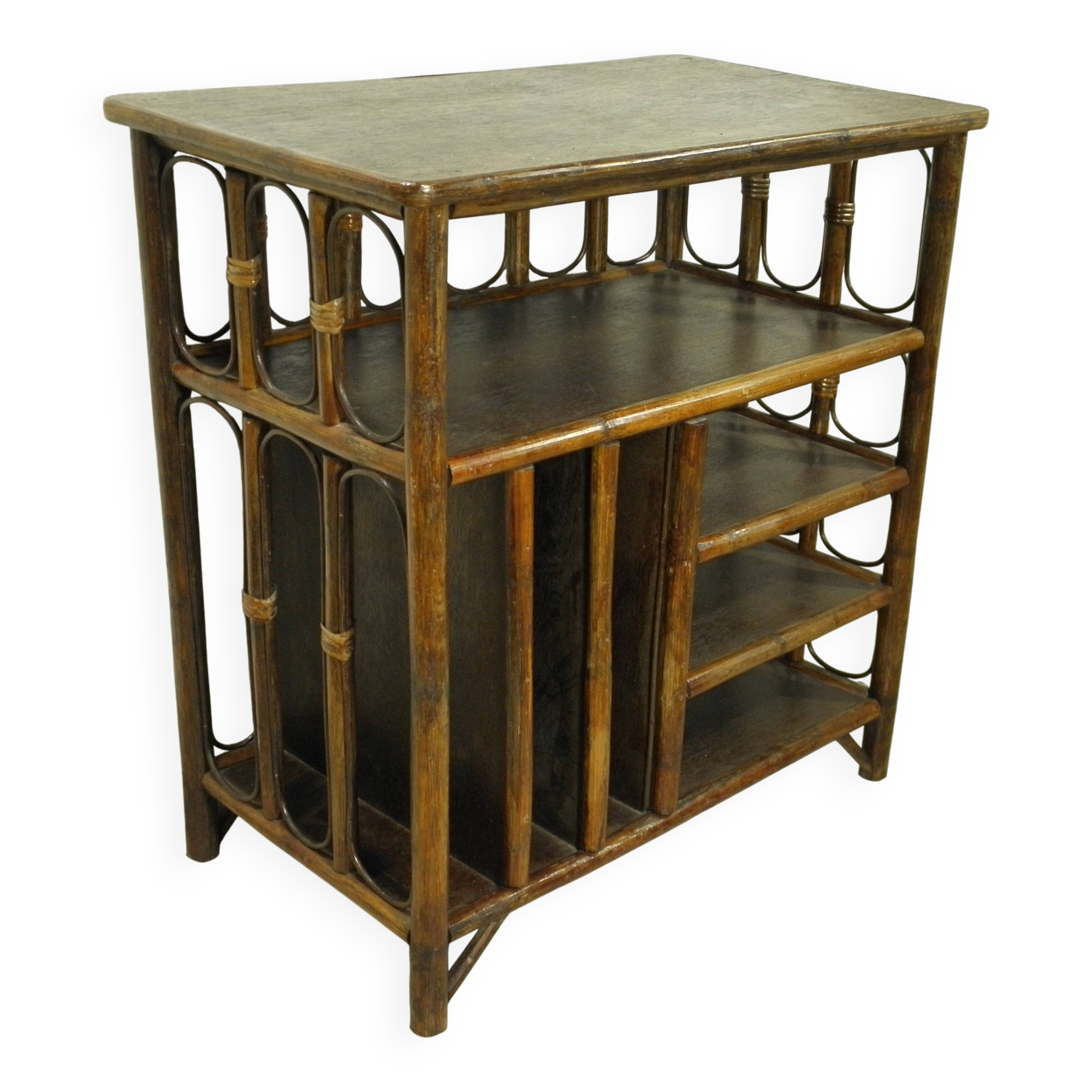 70s rattan hi-fi cabinet