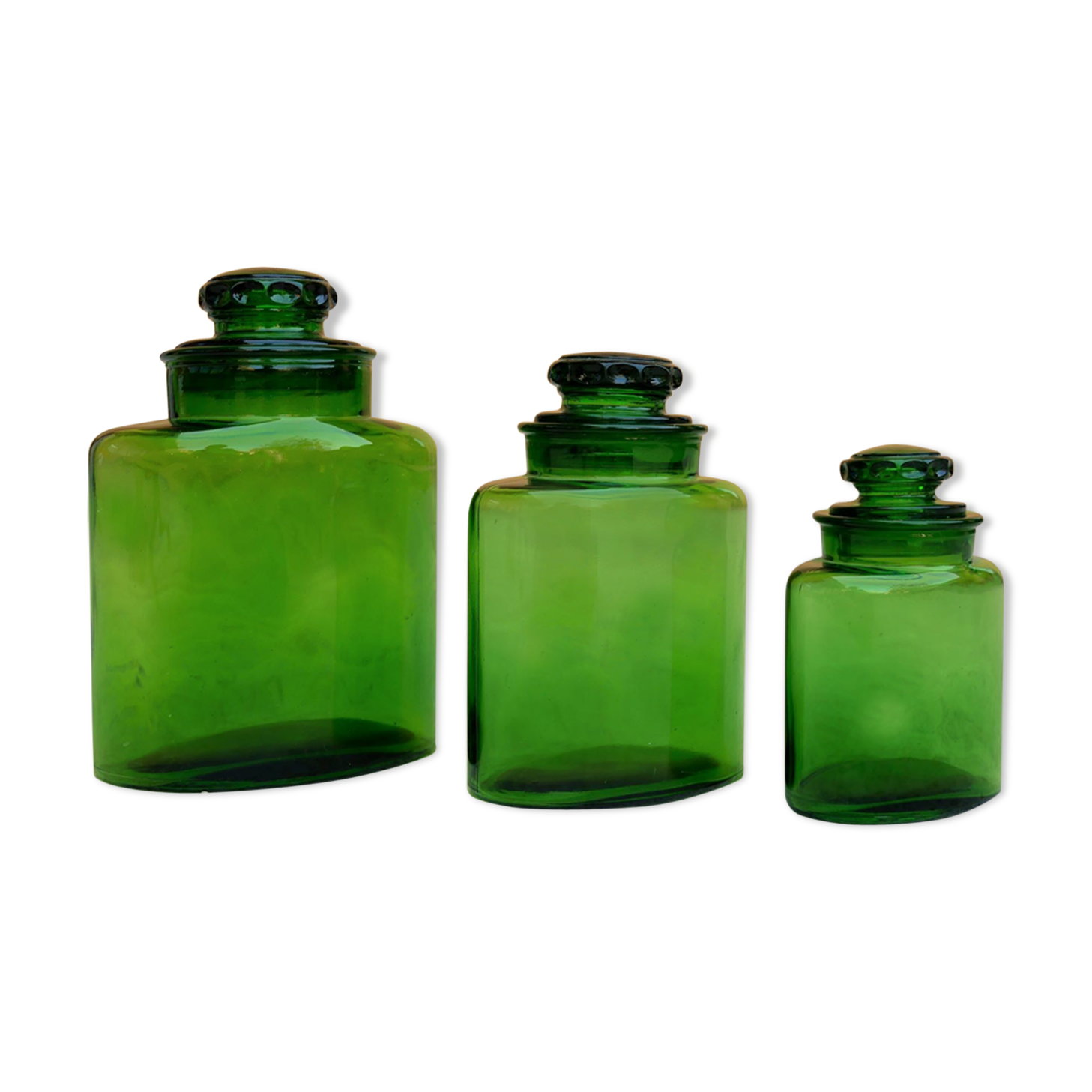 Series of 3 vintage glass jars