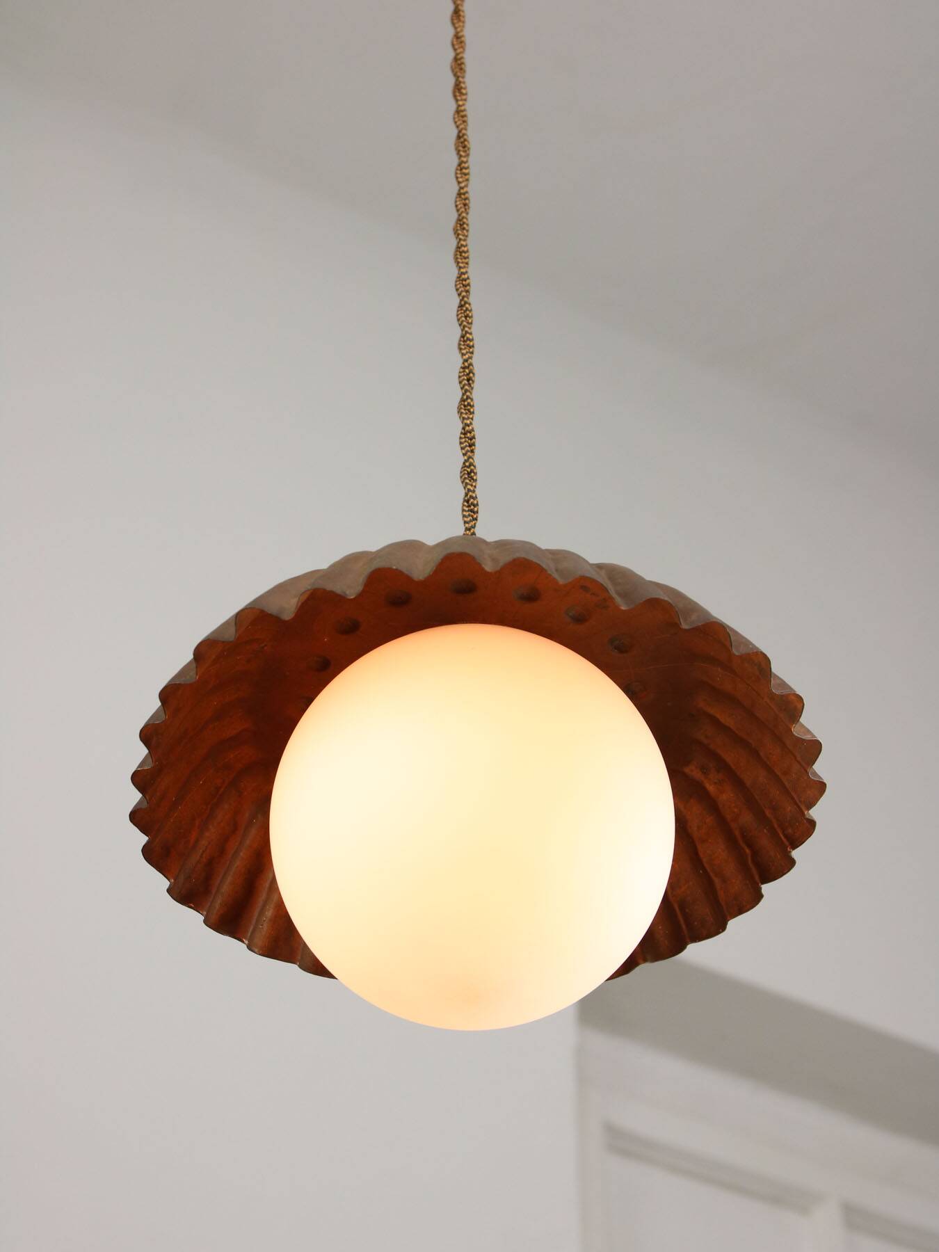 Mid-Century Italian Copper and Opaline Pendant Lamp