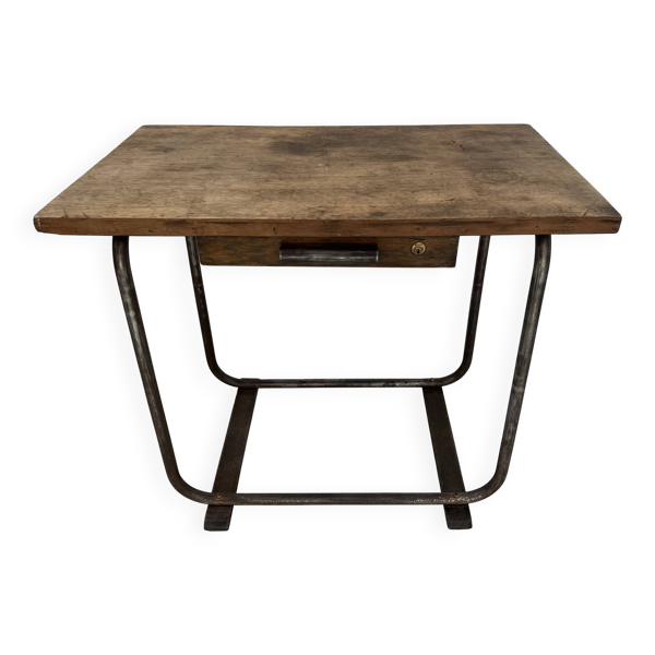 Bureau design en tube et plateau bois XX siècle
