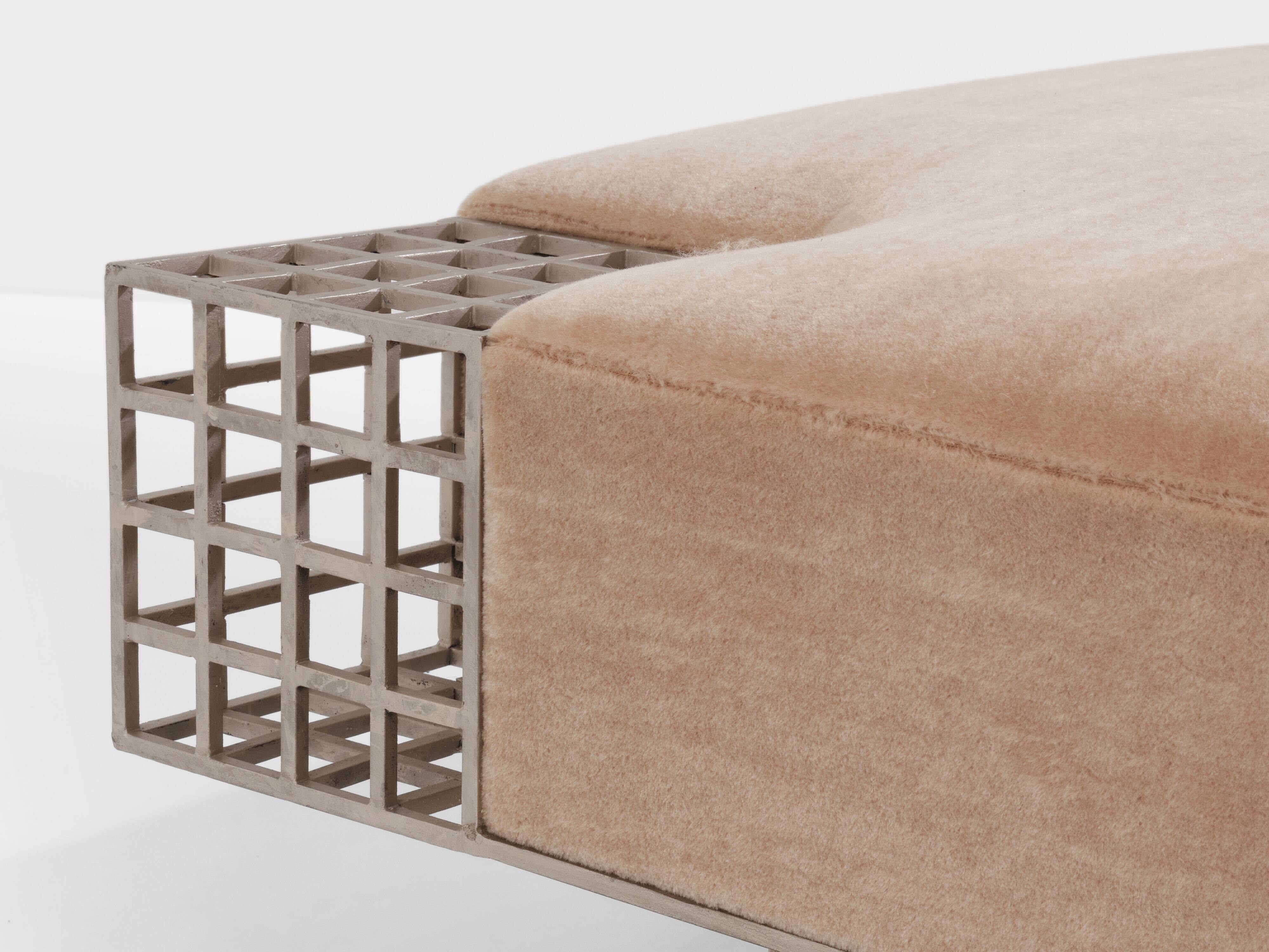 Large ottoman bench by Carla Sozzani in Milan, mohair velvet, 1990