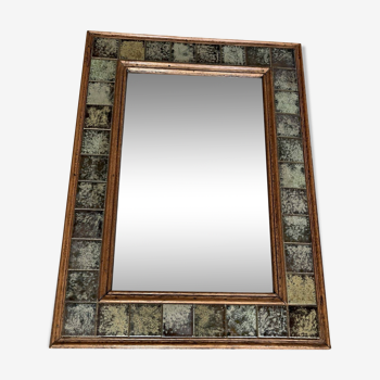 Vintage wall mirror in wood and ceramic tiles