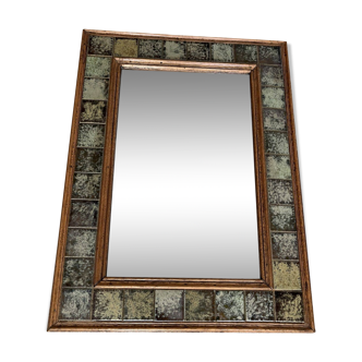 Vintage wall mirror in wood and ceramic tiles