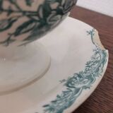 Saucière avec anse en faïence blanche et verte