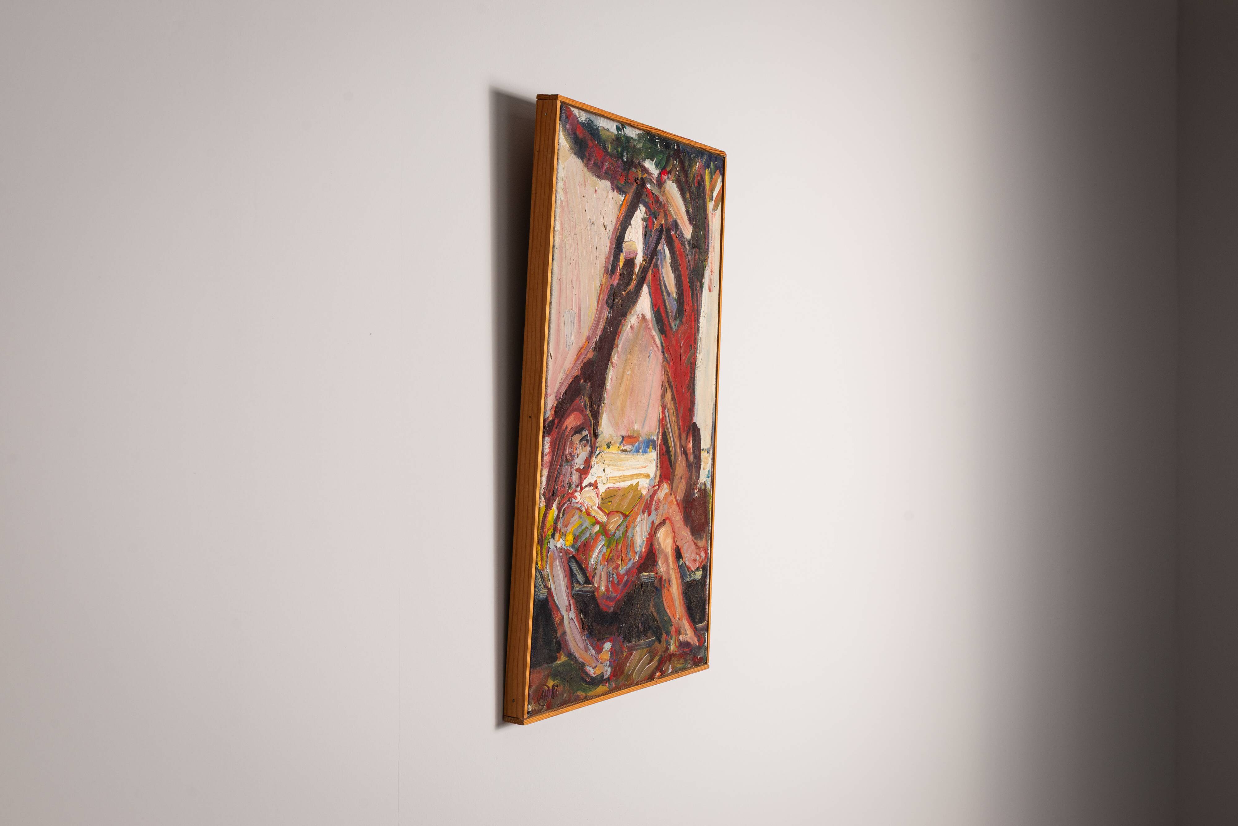 Peinture abstraite représentant des personnes se reposant près d'un arbre