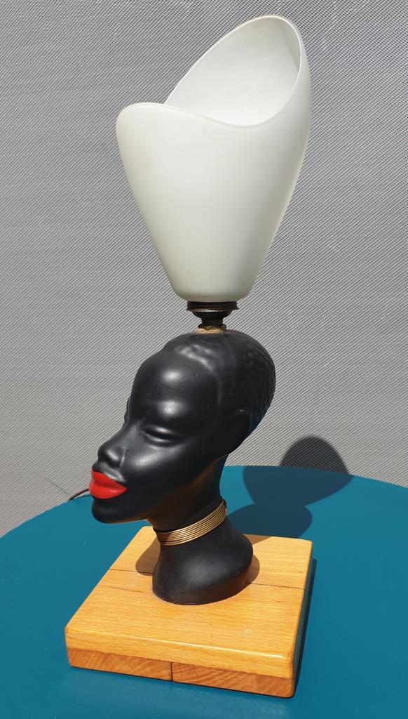Ceramic lamp bust african woman vintage 1950