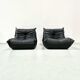 Togo lounge chairs in black leather attributed to Michel Ducaroy for Ligne Roset, set of 2
