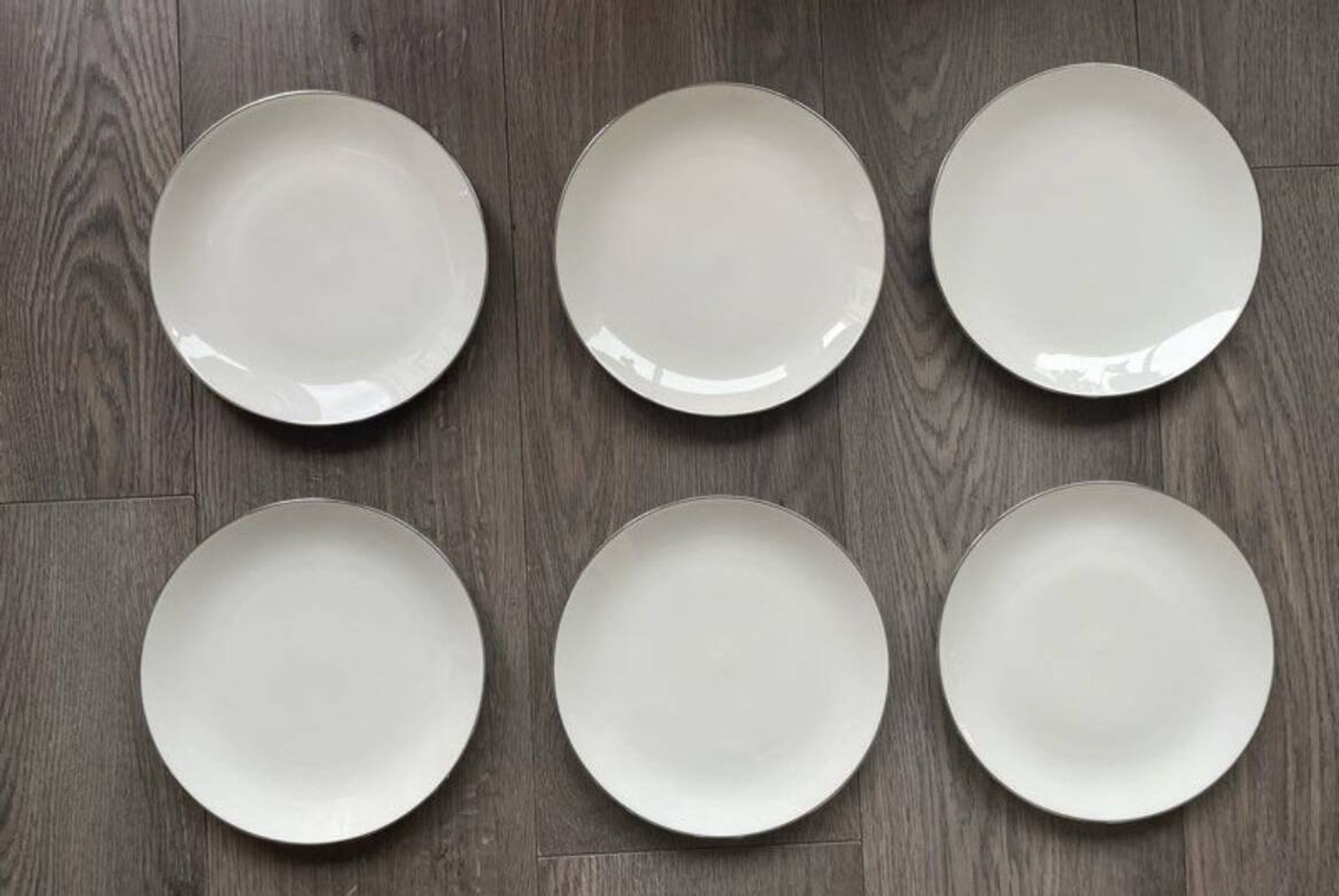 6 assiettes à dessert en porcelaine blanche liseré argent – Seltm