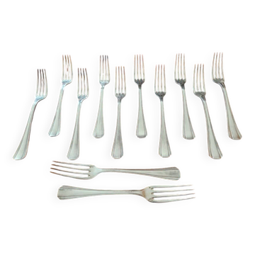 Christofle - Série de 12 fourchettes de table modèle Boréal en métal argenté