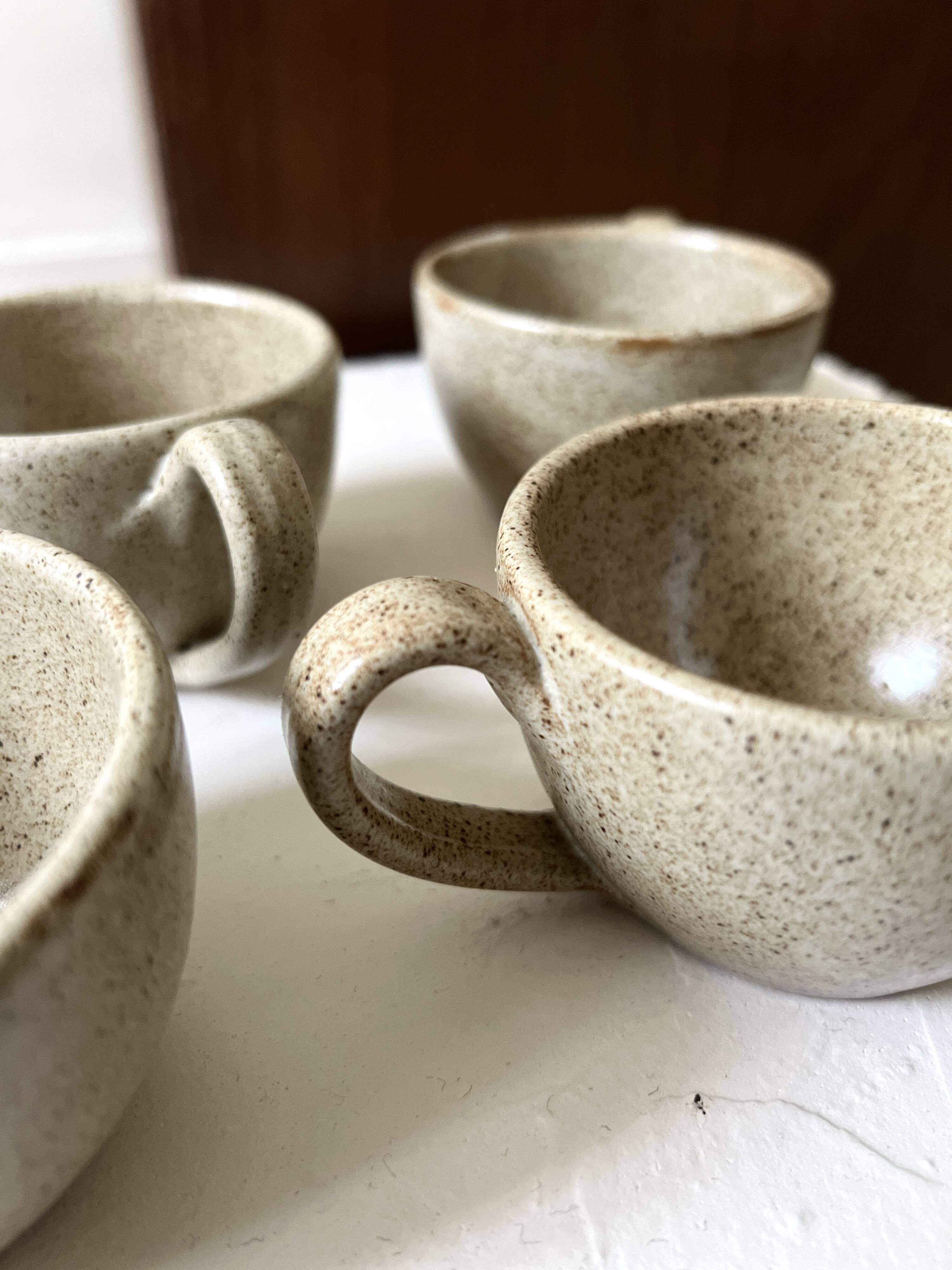 6-cup ceramic coffee service, handcrafted 1970.