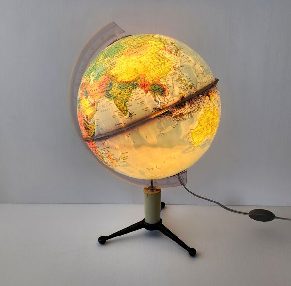 Globe terrestre lumineux vintage 1950