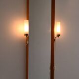 1950s Vintage Mirror with Integrated Brass Sconces