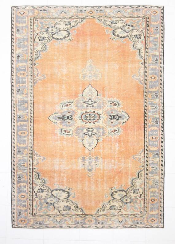 6x9 Vintage Pale Orange Oushak Handmade Vintage Rug, 176x260 Cm