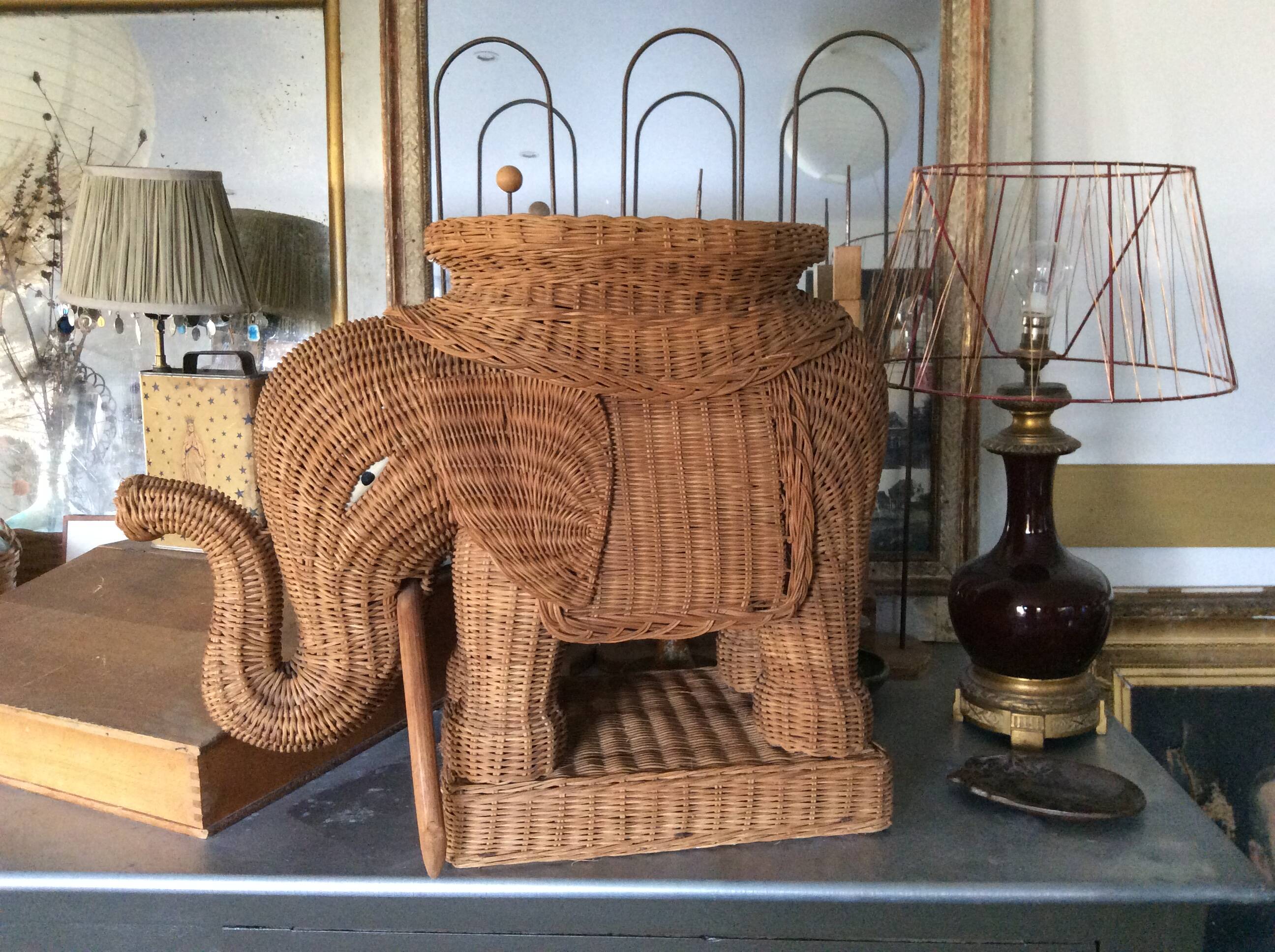 Wicker elephant side table