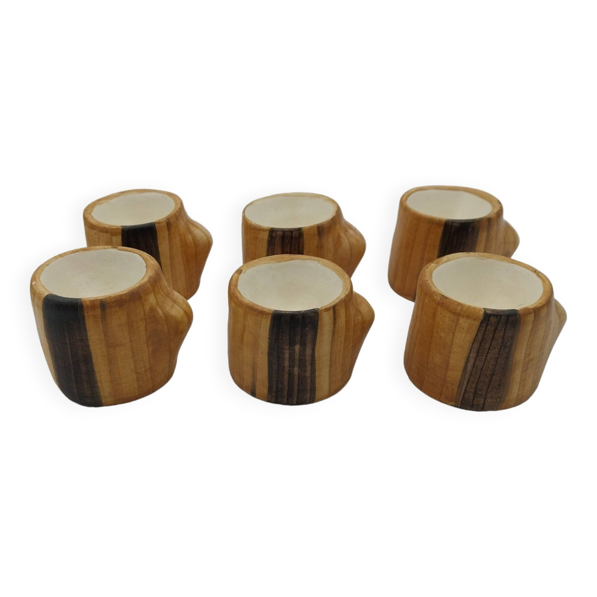 6 Grandjean Jourdan faux wood ceramic egg cups with support