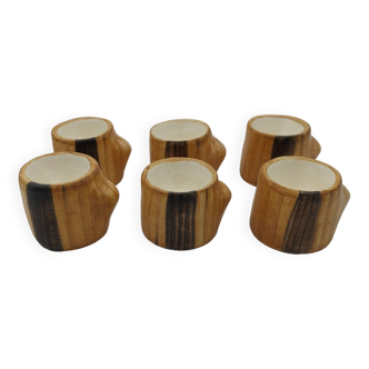 6 Grandjean Jourdan faux wood ceramic egg cups with support