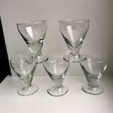 set of 5 glasses with thick bottom feet early twentieth century