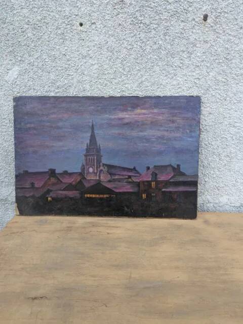 Oil on canvas paper, night view