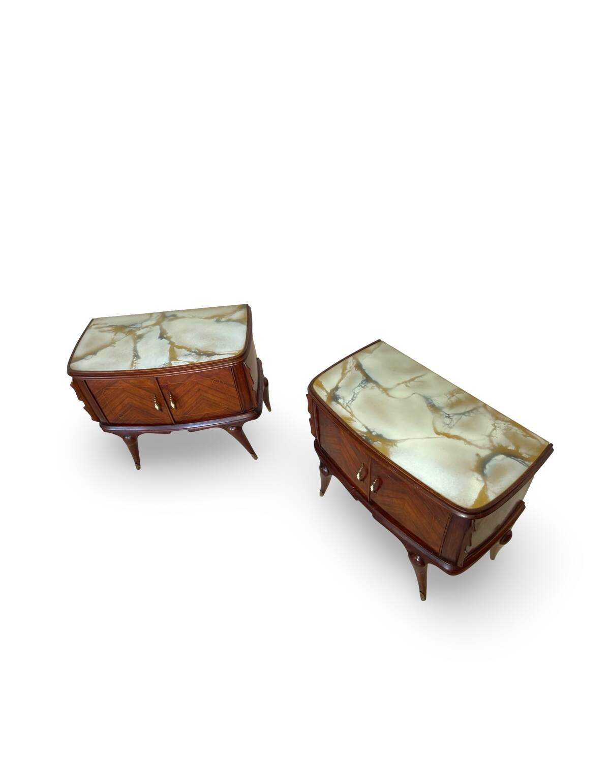 Tables de chevet plaquées en palissandre avec plateau en onyx vert