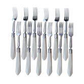 Dessert service: 12 forks and 12 Apollonox knives Stainless steel and bovine horn