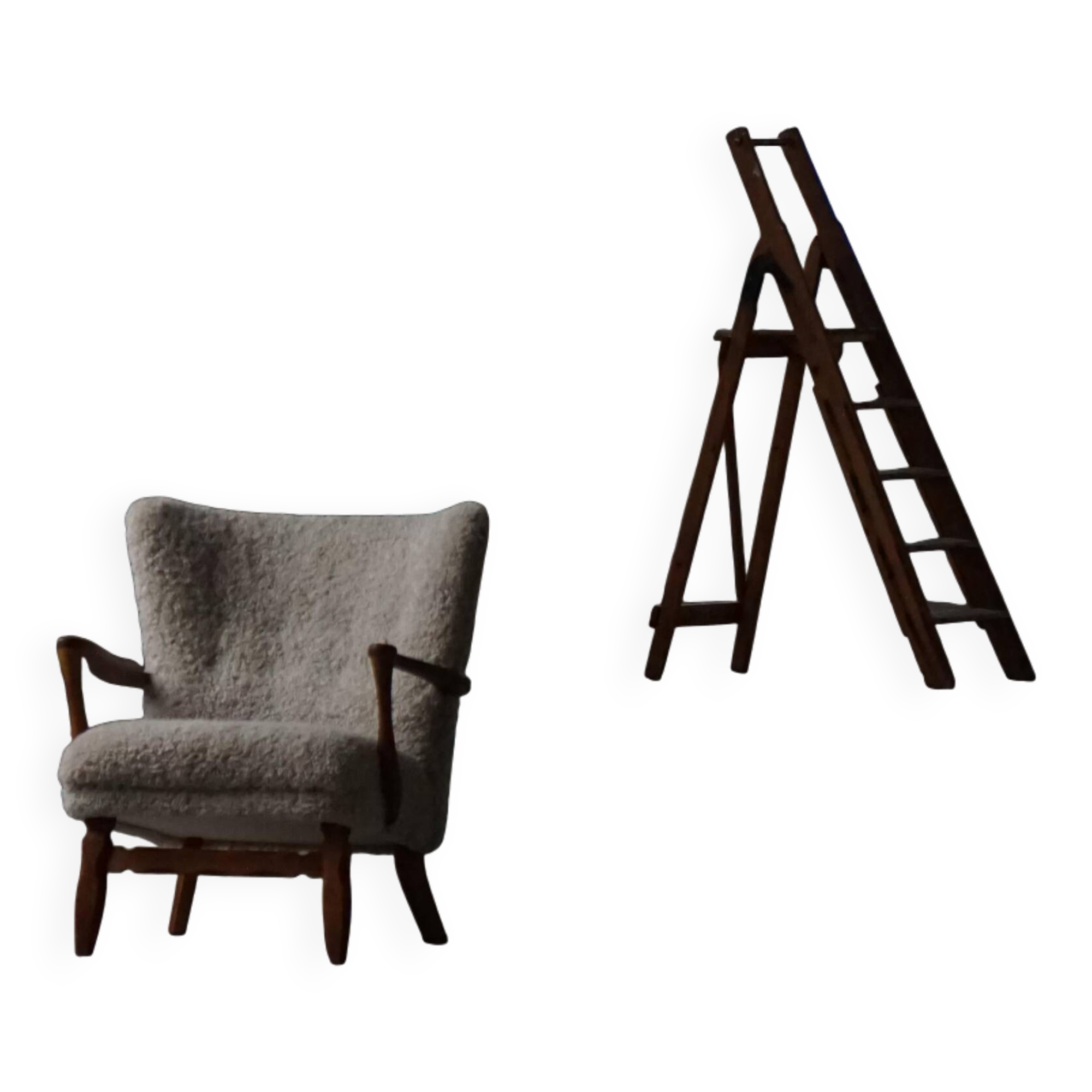 Viggo Boesen, Lounge Chair in Oak and Sheepskin Shearling, Modern Danish, 1950s