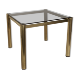 Table basse carré en verre et laiton 1980 édition originale