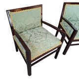 Coppia di Poltroncine Vintage Anni '70 in Mogano e Pregiata Seta di San Leu