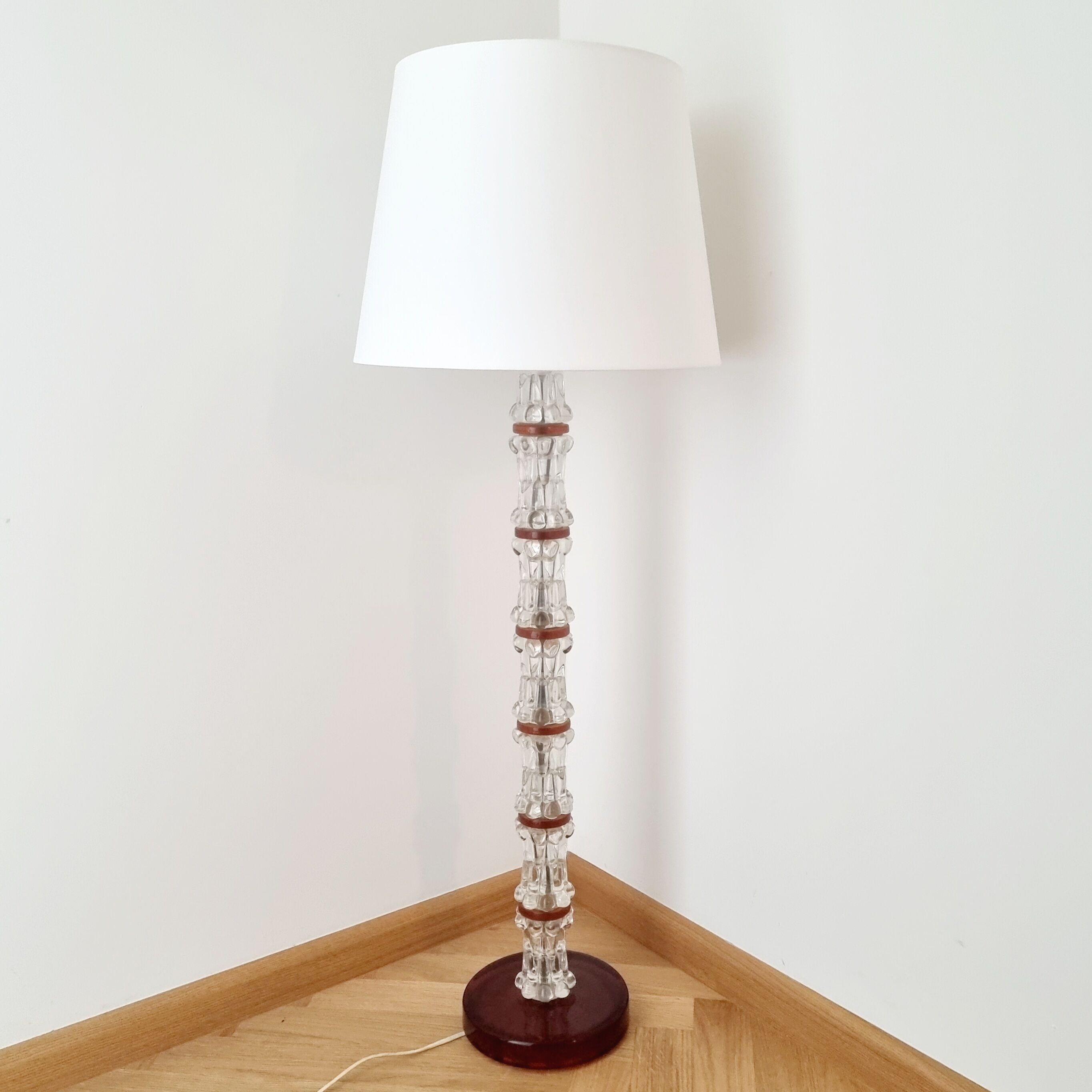 Lampadaire scandinave en verre cristal du milieu du siècle par carl fagerlund pour orrefors, suède, années 1960