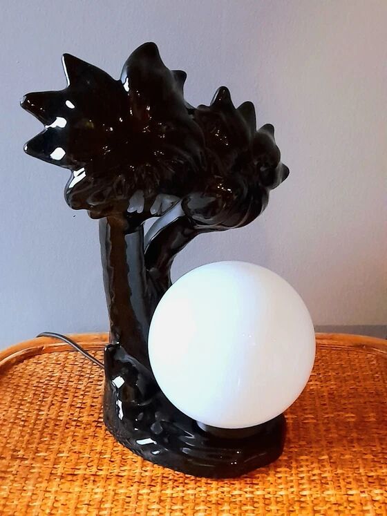 Ceramic and opaline palm tree lamp 1980