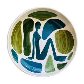 Hand-painted ceramic salad bowl artisanal french vallauris