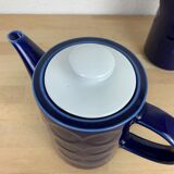 Vintage teapot and pitcher, blue ceramic