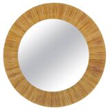 Mid-century Round Wall Mirror Italian Riviera in Raffia with a Bast Frame, 1950s