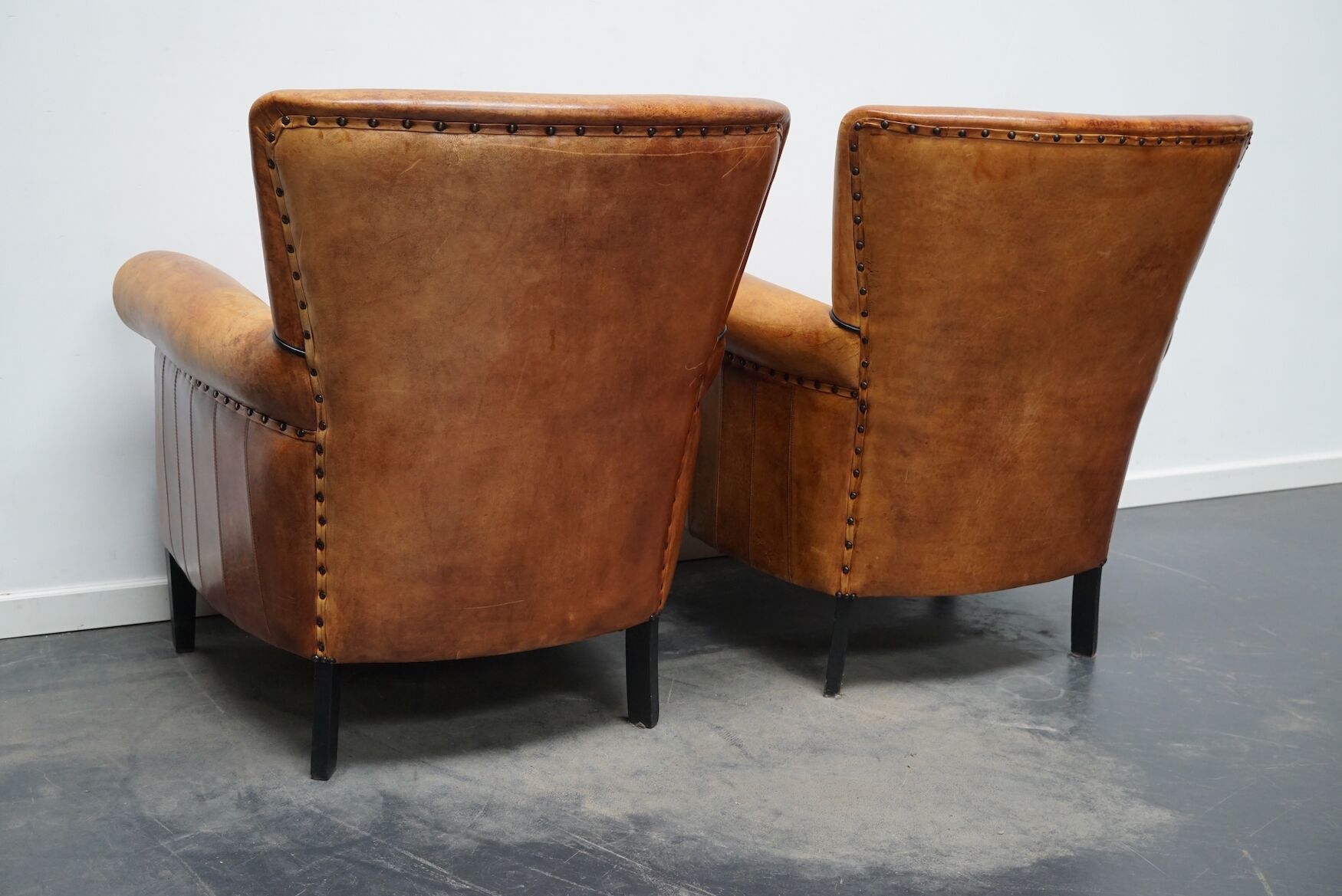 Fauteuil club en cuir vintage hollandais de couleur cognac, ensemble de 2