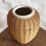 Sandstone and rattan vase