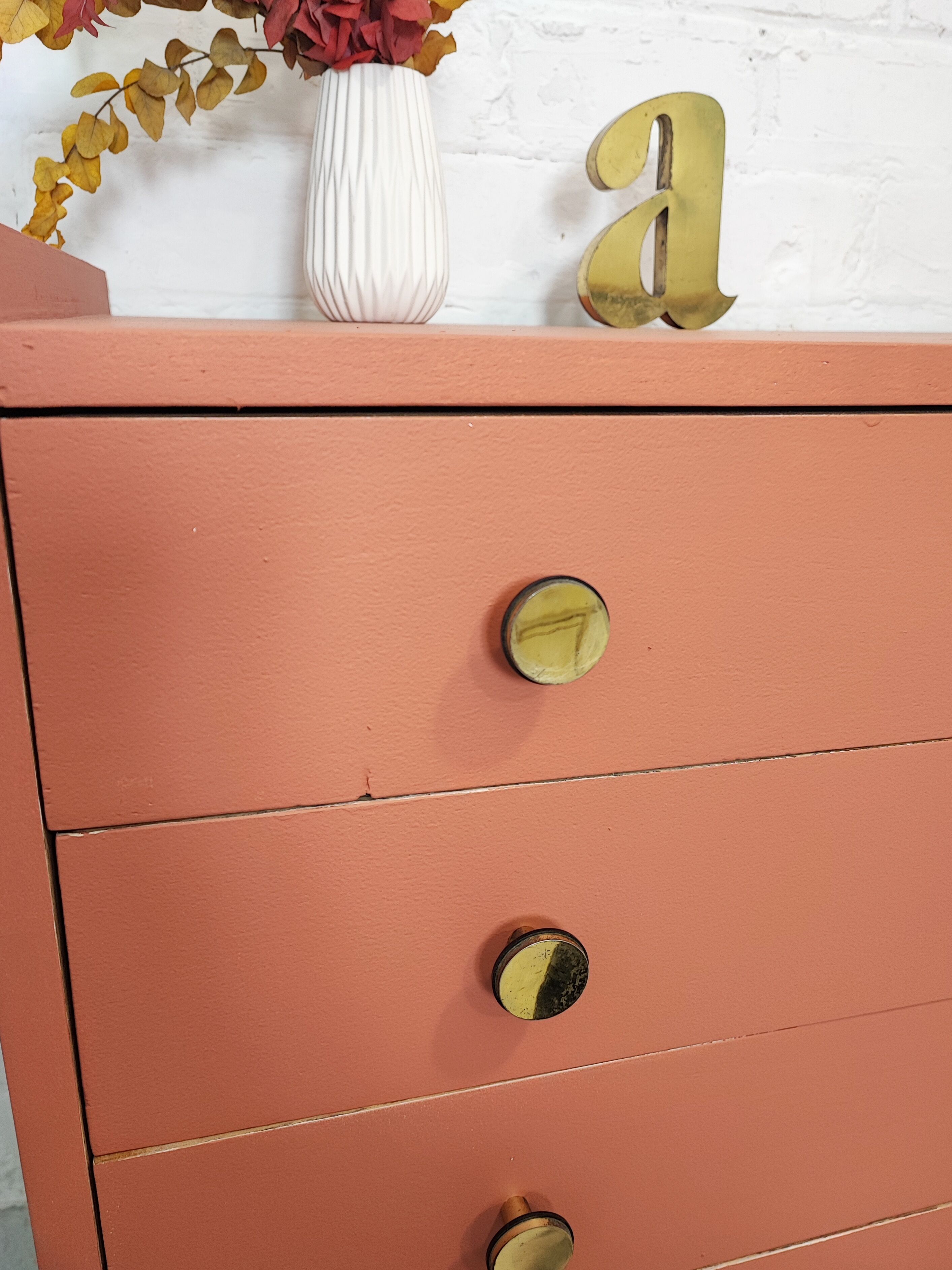 Vintage terracotta legs compass chest of drawers
