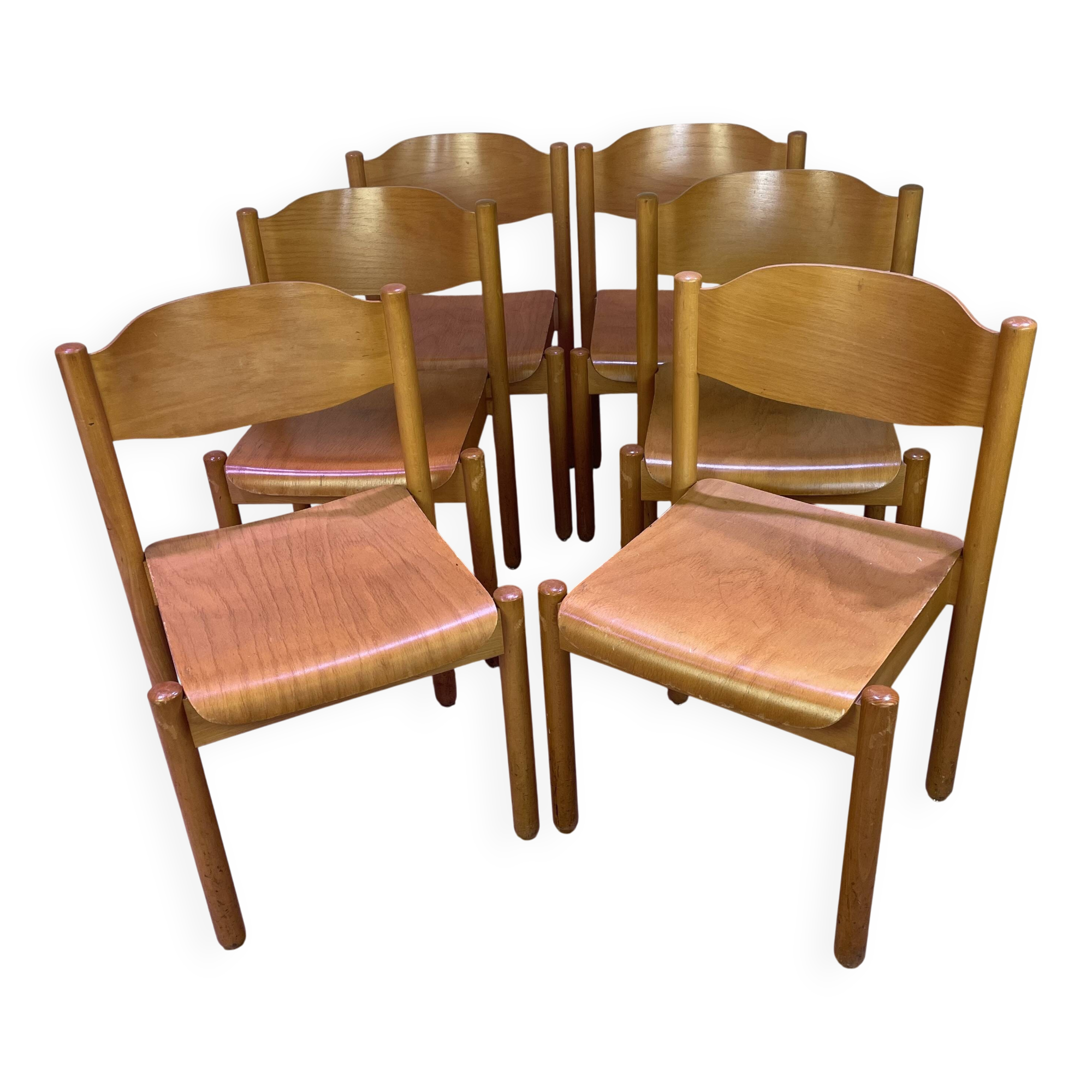Set of 6 stackable vintage wooden chairs