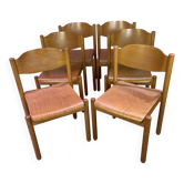 Suite de 6 chaises en bois vintage empilables