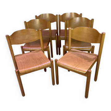 Set of 6 stackable vintage wooden chairs