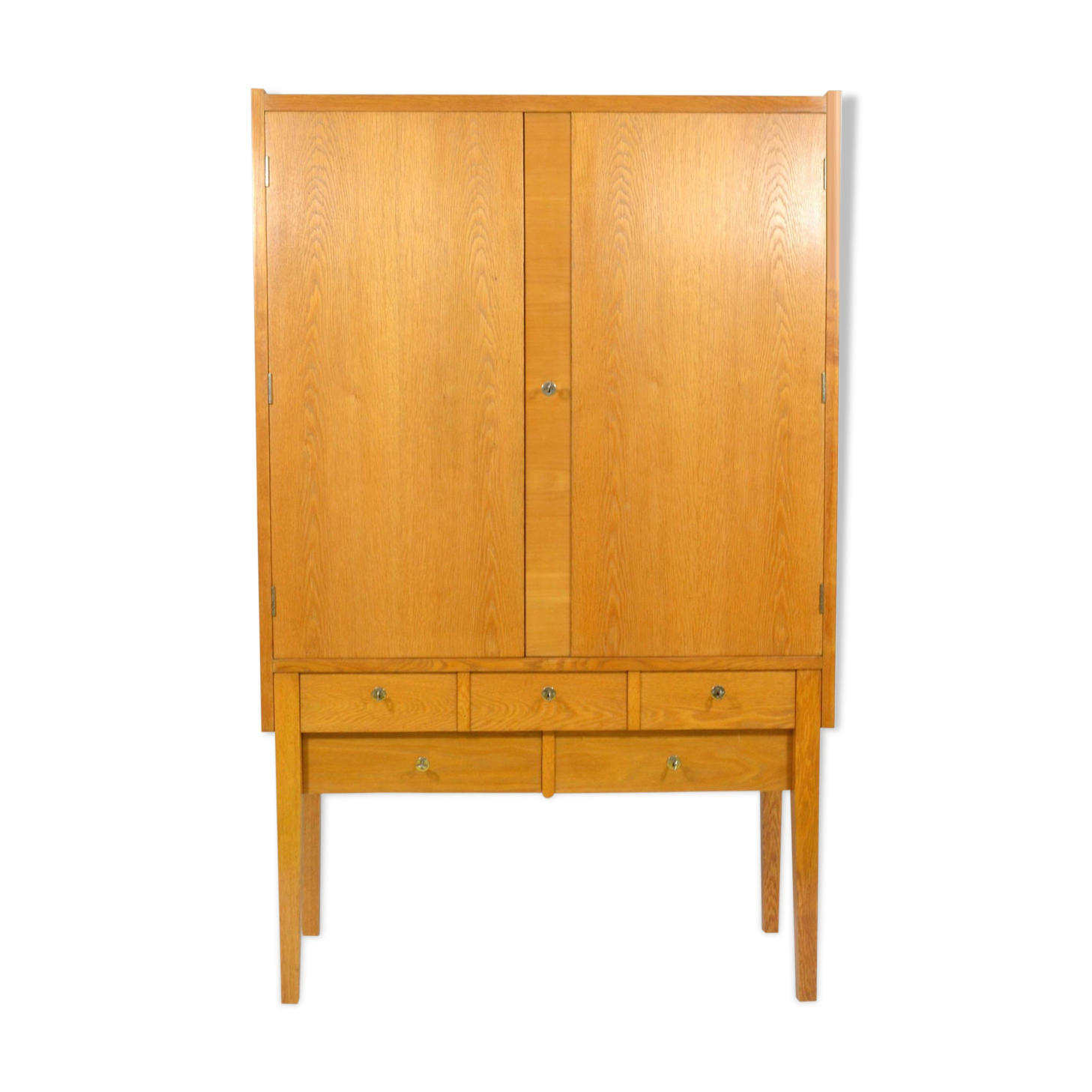 Armoire de placage en chêne original, faite sur commande conception, Tchécoslovaquie années 1980